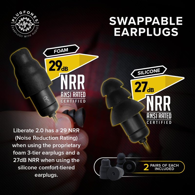 Plugfones Liberate 2.0 Bluetooth Earplug Headphones - Wireless Bluetooth in-Ear Earplug Earbuds - 29 dB Noise Reduction Headphones with Noise Isolating Mic and Controls (Black & Gray) - Image 5